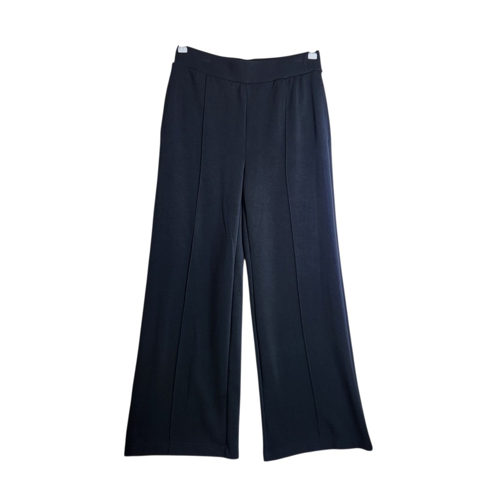 Lou & Grey Scubasoft Black Wide Leg Pintuck Pants Womens Size M Elastic Waist